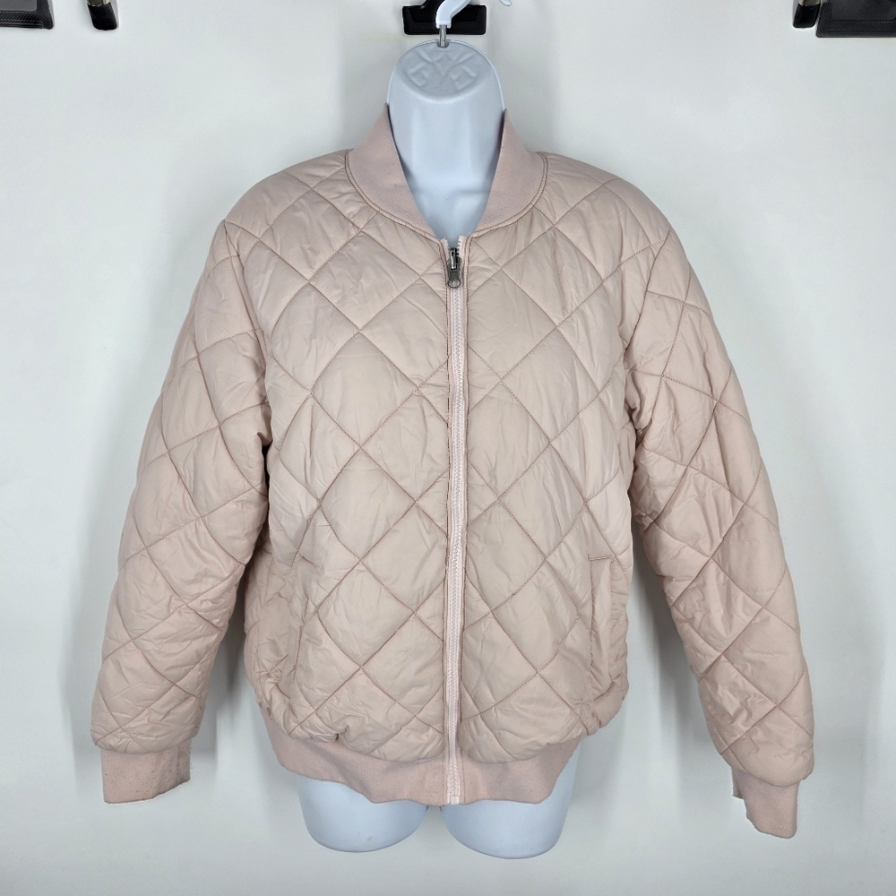 Alyned Together Quilted Reversible Bomber Jacket Pink Sherpa Lined Women’s Small